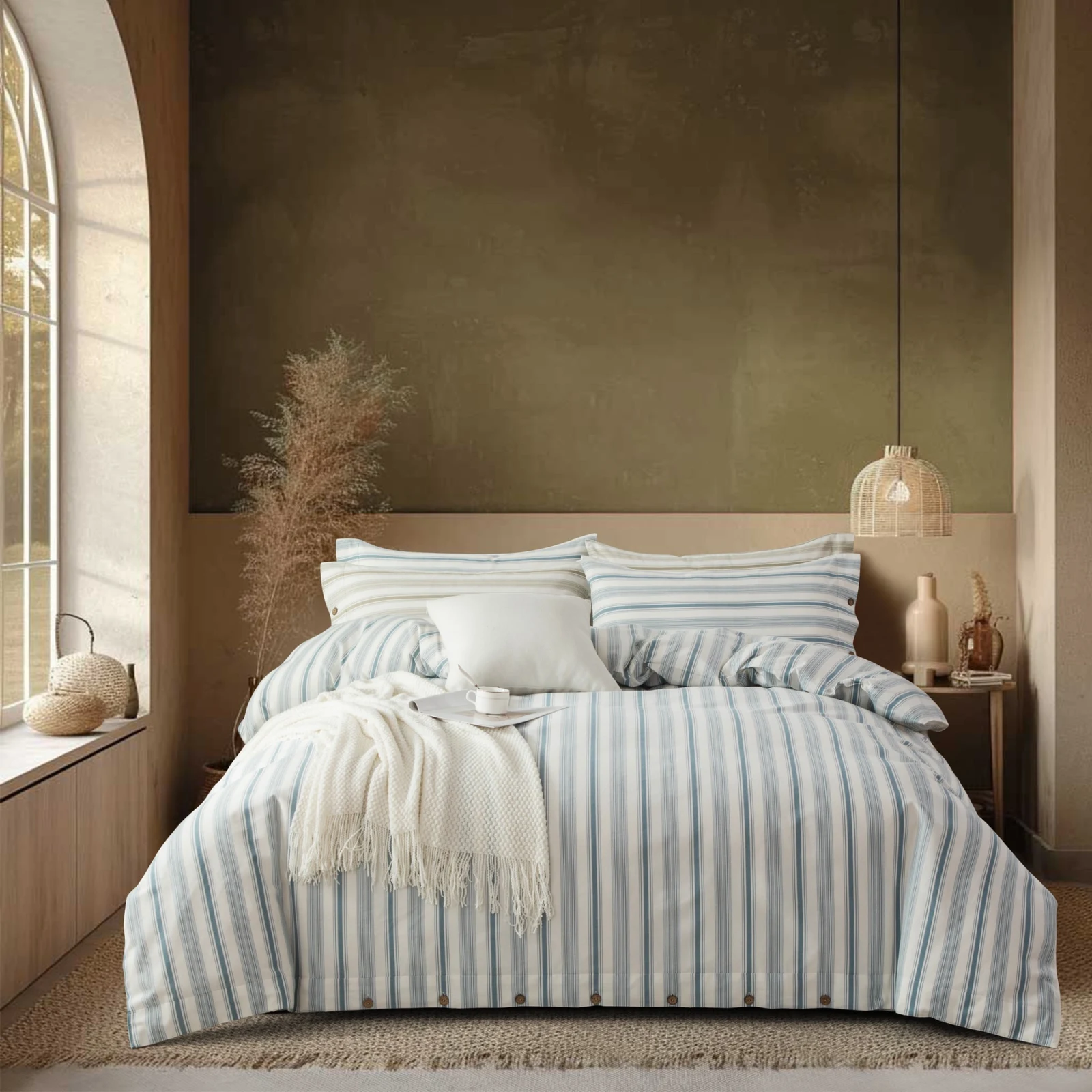 Blue stripe duvet cover and pillowcases from the featured series
