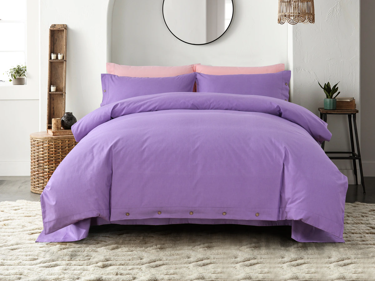 Purple plain-colour cotton bedding set